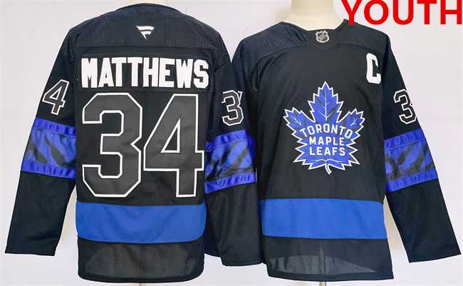 Youth Toronto Maple Leafs #34 Auston Matthews Black 2024-25 Stitched Jersey